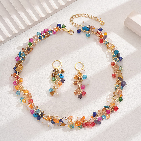 Элегантный винтажный стеклянный комплект украшений, включают серьги и ожерелья