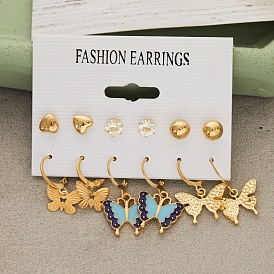 Geometric Earrings Set for Women - Butterfly Design, Multiple Pieces, Paper Card Packaging.