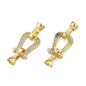 Brass Pave Clear Cubic Zirconia Fold Over Clasps, Nickel Free, U-Shaped