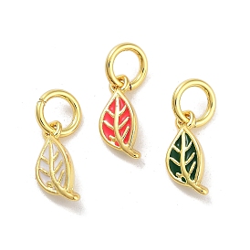 Real 18K Gold Plated Rack Plating Brass Enamel Charms, with Jump Ring, Long-Lasting Plated, Lead Free & Cadmium Free, Leaf Charm