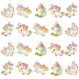 25 шт 5 стили подвески из сплава эмали, золотой свет, единорог