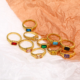 304 женские перстни из нержавеющей стали с кубическим цирконием, прямоугольные, реальный 18 k позолоченный, граненые