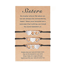 Hollow Heart Stainless Steel Sister Bracelet - Creative Woven Wax Cord Jewelry