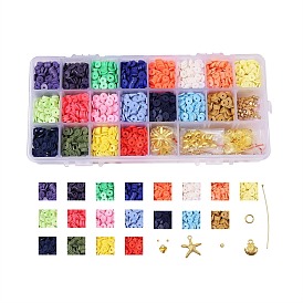 DIY Heishi Beads Jewelry Kits, with Handmade Polymer Clay Beads, Alloy Pendants, Elastic Thread, Brass Spacer Beads & Ball Head Pins & Jump Rings, Scissors