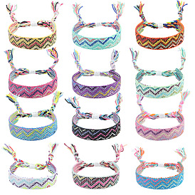 Cotton Braided Wave Pattern Cord Bracelet, Ethnic Tribal Adjustable Brazilian Bracelet for Women