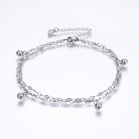 304 Stainless Steel Multi-strand Bracelets, with Lobster Claw Clasps, Heart