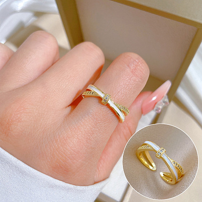Fashion Micro Inlaid Light Luxury Index Finger Ring - Minimalist Style, Cross Opening.
