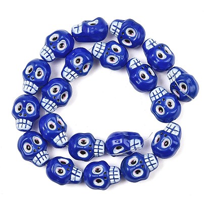 Printed Baking Paint Opaque Glass Beads, Skull
