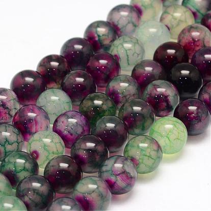Natural Dragon Veins Agate Bead Strands, Round, Dyed