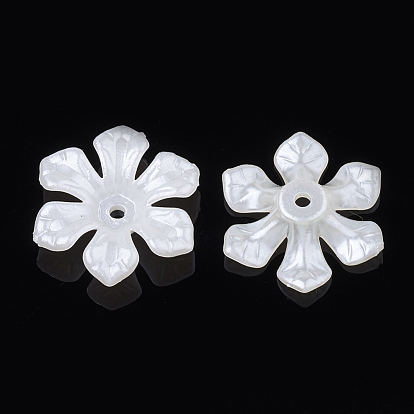6-Petal ABS Plastic Imitation Pearl Bead Caps, Flower