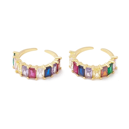 Anillo de puño abierto con rectángulo de circonitas cúbicas de colores, joyas de latón para mujer, sin cadmio y níque y plomo