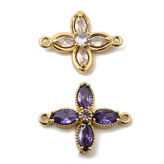 Латунные подвески-конструкторы в виде цветка с инкрустацией кубическим цирконием 4-лепестками, долговечный, без кадмия и без свинца, стойки покрытие, реальный 18 k позолоченный