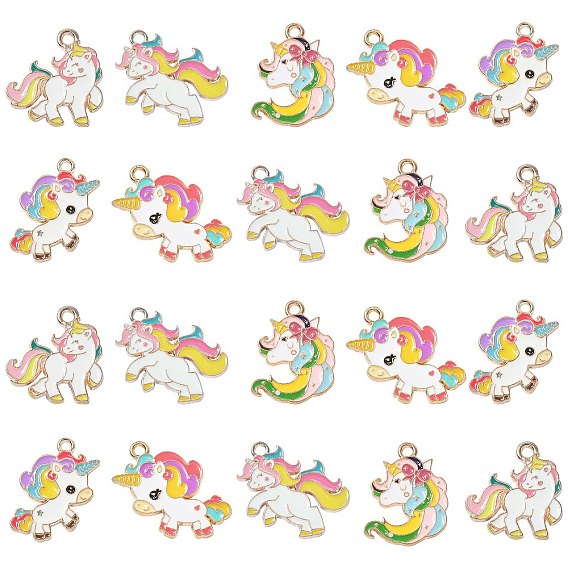 25 шт 5 стили подвески из сплава эмали, золотой свет, единорог