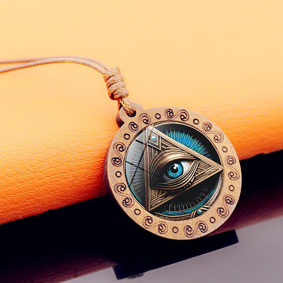 Всевидящее око сплав, стекло и дерево подвеска ожерелья вощеный шнур