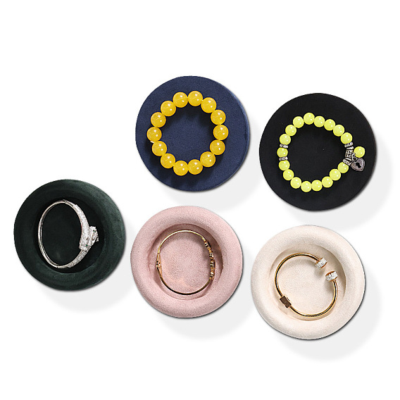 Velvet Jewelry Bracelet Gift Storage Tray Boxes, Flat Round/Suqare