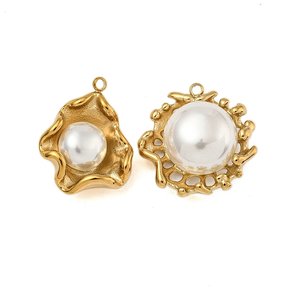 304 подвески из нержавеющей стали, с абс пластмассовой имитационной жемчужиной, неправильный плоский круглый