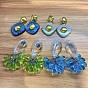 Alloy Resin Stud Dangle Earrings, Flower/Rhombus, Golden
