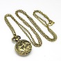 Aleación plano y redondo con reloj de bolsillo colgante de collar de caballo, con cadenas de hierro y los corchetes de la garra de la langosta, reloj de cuarzo, 34.6 pulgada, Cabeza del reloj: 36x27x11 mm
