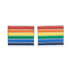 Alloy Enamel Brooches, Enamel Pin, with Butterfly Clutches, Rainbow Rectangle, Platinum