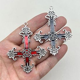 Alloy Enamel Big Pendants, Antique Silver, Cross with Star Charm