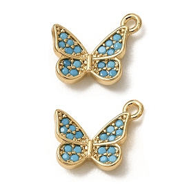 Synthetic Turquoise Pendants, Brass Butterfly Charms, Nickel Free