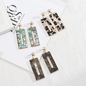 Bold and Chic Leather Abalone Rectangle Earrings - Unique European Style Fashion Jewelry