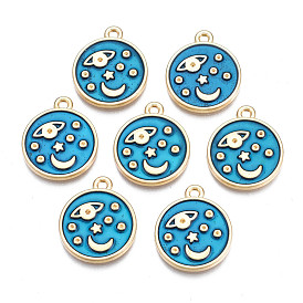 Rack Plating Alloy Enamel Pendant Rhinestone Settings, Free & Nickel Free & Lead Free, Light Gold, Flat Round