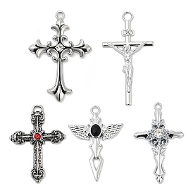 Cross Alloy Rhinestone Pendants, Antique Silver