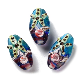 Handmade Foil Glass Lampwork Beads, Oval with Starfish