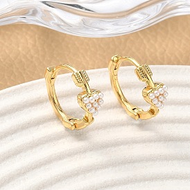 Латунные серьги-кольца в форме сердца, с абс пластмассовой имитационной жемчужиной, без никеля 