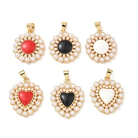 Латунь эмаль подвески, круглый/сердечный, с абс пластмассовой имитационной жемчужиной, без кадмия и без свинца, реальный 18 k позолоченный