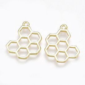 Brass Pendants, Real 18K Gold Plated, Honeycomb