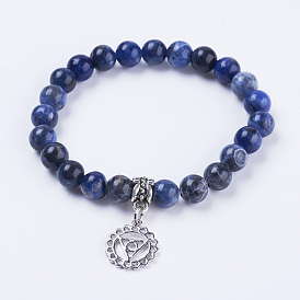 Браслеты из натурального содалита, с латунными подвесками, цветок