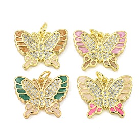 Brass Micro Pave Clear Cubic Zirconia Pendants, with Enemal Real 18K Gold Plated, Beutterfly