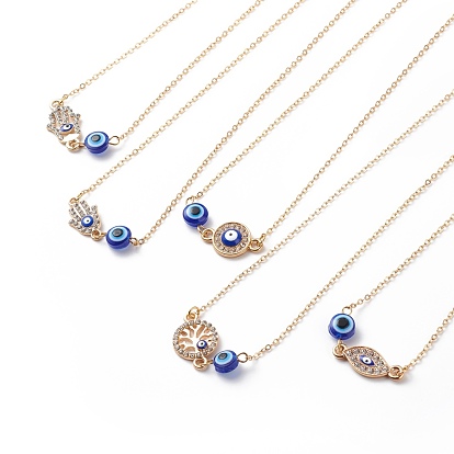 Crystal Rhinestone & Resin Evil Eye Pendant Necklace, Gold Plated Brass Jewelry for Women