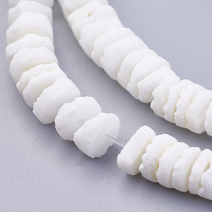 Natural White Shell Beads Strands, Disc/Flat Round, Heishi Beads