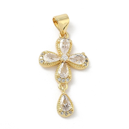 Латунные микро проложить кубического циркония подвески, крест с подвесками в виде слезинок, долговечный, стойки покрытие, без свинца и без кадмия