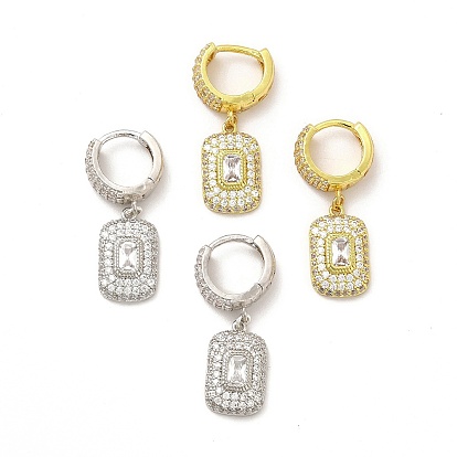 Серьга-кольцо из латуни с микропаве из кубического циркония для женщин, долговечный, без кадмия и без свинца, прямоугольные