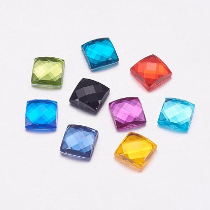 Taiwan Acrylic Rhinestone Cabochons, Flat Back, Faceted, Square