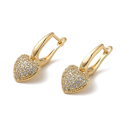 Brass Micro Pave Cubic Zirconia Hoop Earring, Heart