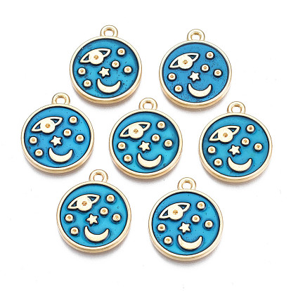 Rack Plating Alloy Enamel Pendant Rhinestone Settings, Free & Nickel Free & Lead Free, Light Gold, Flat Round
