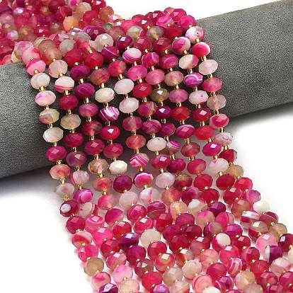 Натуральные полосатые агатовые бусы, окрашенная и подогревом, граненые, рондель, с бисером