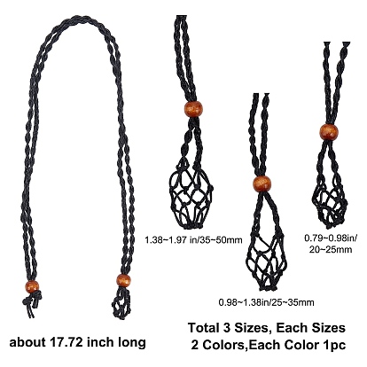 Gorgecraft Adjustable Braided Waxed Cord Macrame Pouch Necklace Making, Interchangeable Stone, with Wood Beads