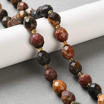 Нити бусин из натуральной яшмы пикассо/полихромной яшмы, граненые, овальные, с бисером