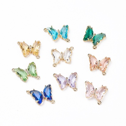 Faceted Glass Cubic Zirconia Links, with Golden Plated Brass Finding, Butterfly