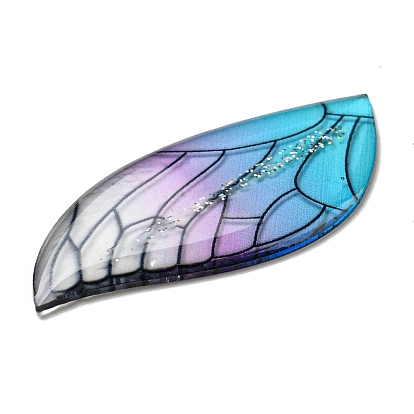 Transparent Epoxy Resin Cabochons, with Glitter Powder, Wing