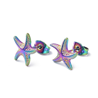 304 Stainless Steel Starfish Stud Earrings for Women