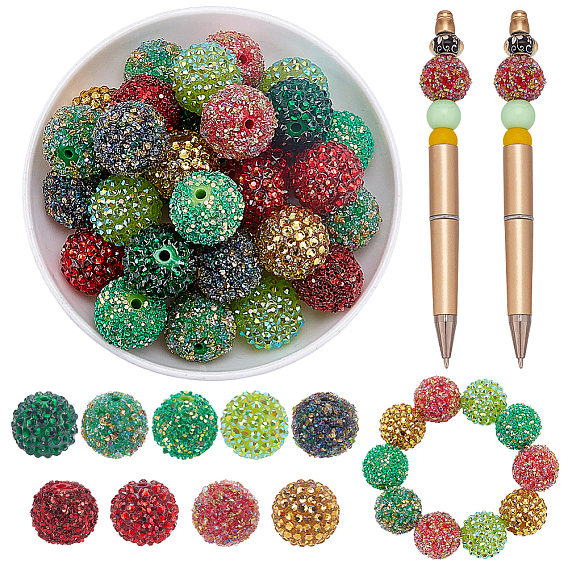 36 шт 9 стили акриловые бусины, блеск бисера, с блестками / пайеткой, круглые