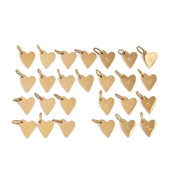 304 прелести нержавеющей стали, с прыжковых колец, сердце с подвесками в виде букв, золотые