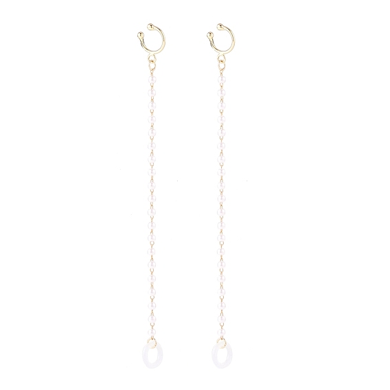 Creative Round Plastic Pear Beads Earring Strap, Brass Cuff Earring with Long Tassel, Bluetooth Headset Anti-lost Earrings